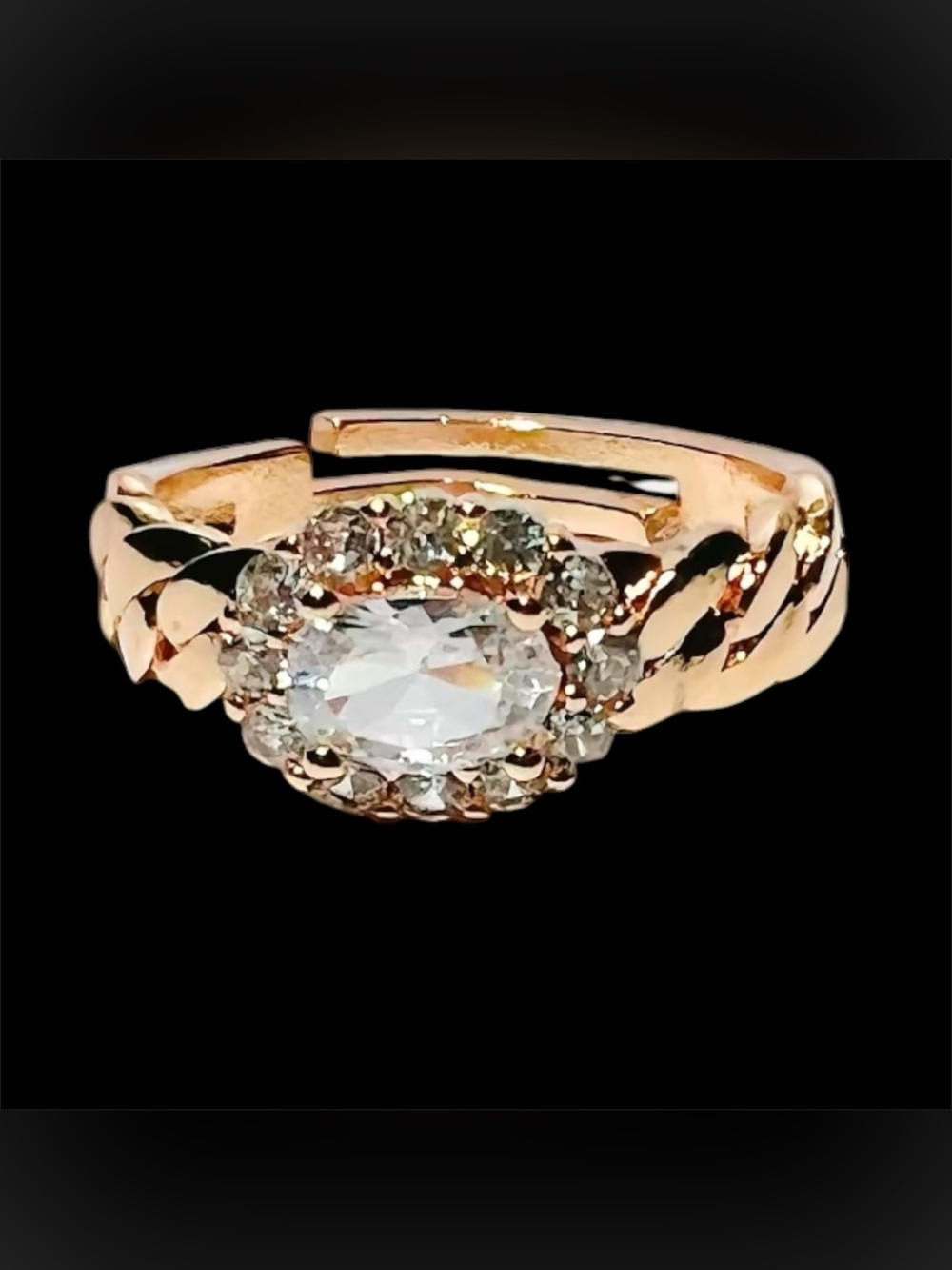 Gold Plated Minimalist Oval Gold-Tone Ring, Sparkly Cubic Zirconia Ring